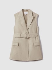 Reiss Natural Cassie Linen Belted Waistcoat - Image 2 of 6