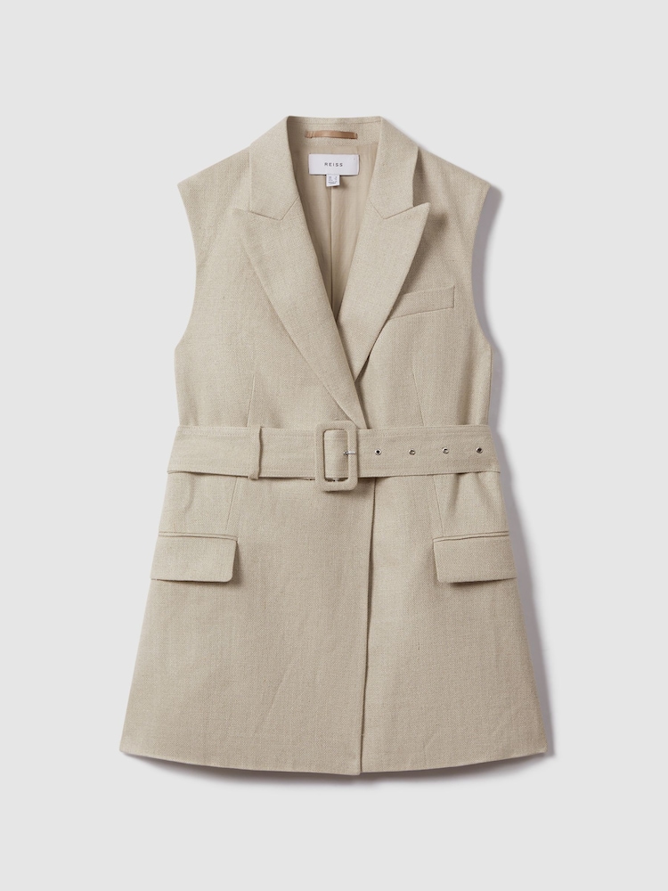 Reiss Natural Cassie Linen Belted Waistcoat - Image 2 of 6