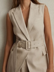 Reiss Natural Cassie Linen Belted Waistcoat - Image 3 of 6