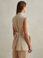 Reiss Natural Cassie Linen Belted Waistcoat - Image 4 of 6