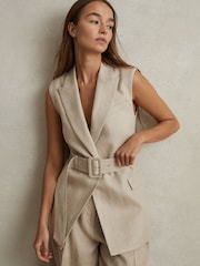Reiss Natural Cassie Linen Belted Waistcoat - Image 5 of 6