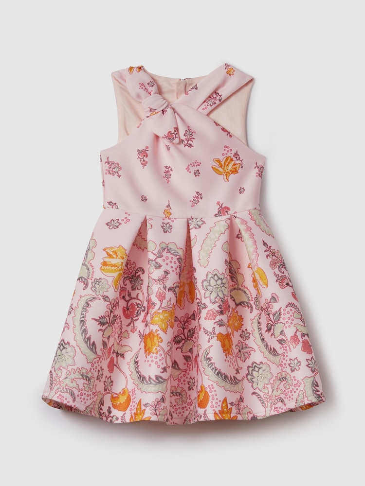 Reiss Pink Alice 13-14 yrs Scuba Bow Fit-and-Flare Dress - Image 1 of 6