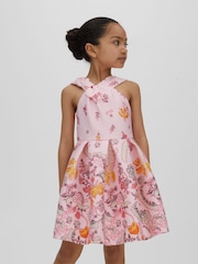 Reiss Pink Alice 13-14 yrs Scuba Bow Fit-and-Flare Dress - Image 3 of 6