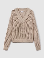 Reiss Mink Larissa Linen Cotton Open Stitch Jumper - Image 2 of 5