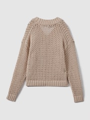 Reiss Mink Larissa Linen Cotton Open Stitch Jumper - Image 5 of 5