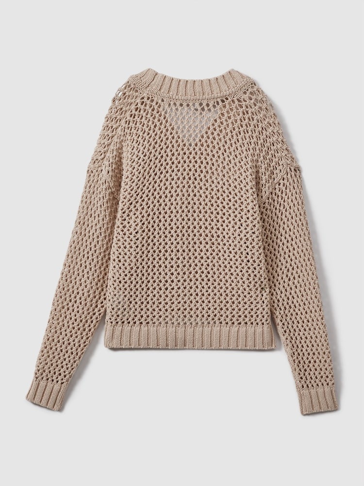 Reiss Mink Larissa Linen Cotton Open Stitch Jumper - Image 5 of 5