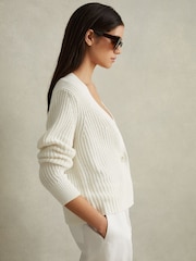 Reiss Ivory Ariana Cotton/Linen Blend Knitted Cardigan - Image 1 of 5