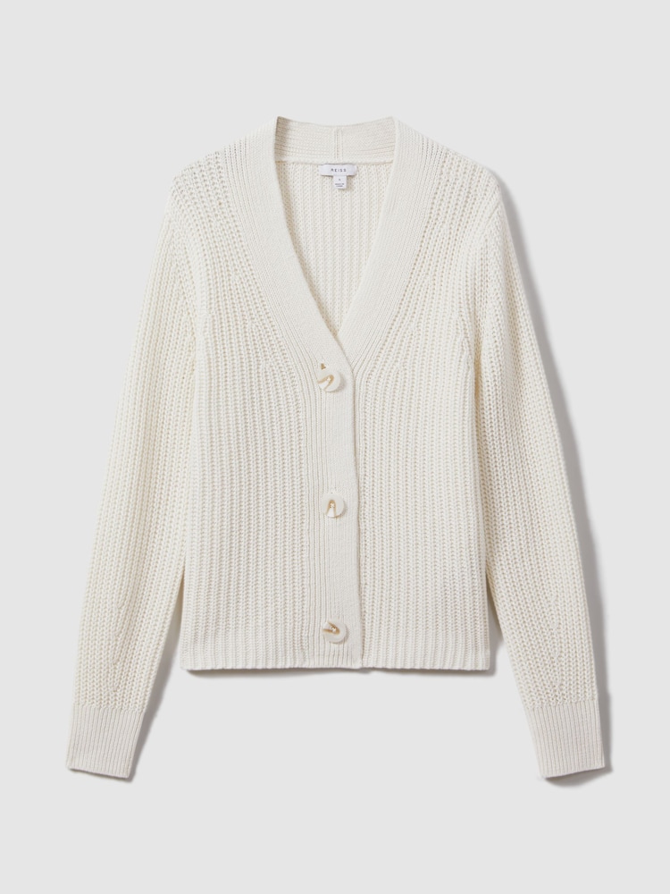 Reiss Ivory Ariana Cotton/Linen Blend Knitted Cardigan - Image 2 of 5