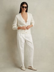Reiss Ivory Ariana Cotton/Linen Blend Knitted Cardigan - Image 3 of 5