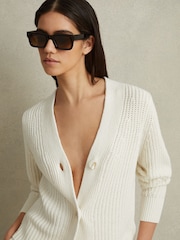 Reiss Ivory Ariana Cotton/Linen Blend Knitted Cardigan - Image 4 of 5