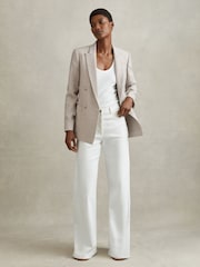 Reiss Beige Check Ella Petite Wool Blend Double Breasted Dogtooth Blazer - Image 1 of 8
