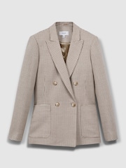 Reiss Beige Check Ella Petite Wool Blend Double Breasted Dogtooth Blazer - Image 2 of 8