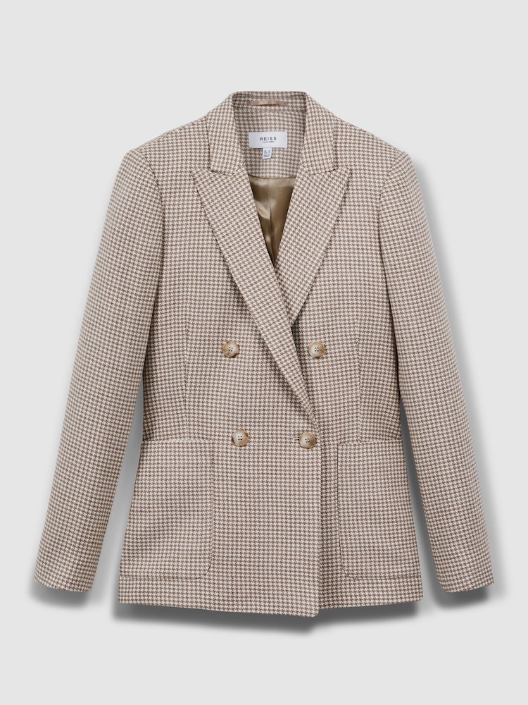 Reiss Beige Check Ella Petite Wool Blend Double Breasted Dogtooth Blazer - Image 2 of 8