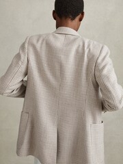 Reiss Beige Check Ella Petite Wool Blend Double Breasted Dogtooth Blazer - Image 6 of 8