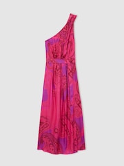 Reiss Pink Oe Mila Paisley-Print One-Shoulder Midi Dress - Image 2 of 6