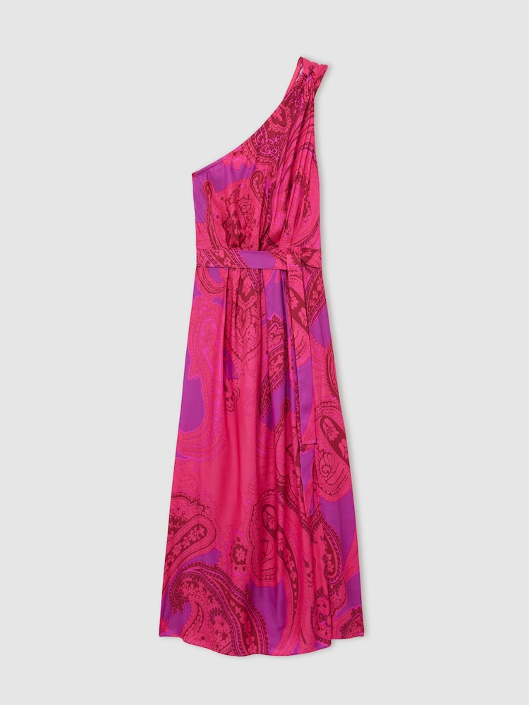 Reiss Pink Oe Mila Paisley-Print One-Shoulder Midi Dress - Image 2 of 6