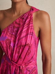 Reiss Pink Oe Mila Paisley-Print One-Shoulder Midi Dress - Image 3 of 6