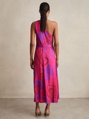 Reiss Pink Oe Mila Paisley-Print One-Shoulder Midi Dress - Image 4 of 6