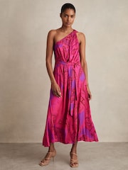 Reiss Pink Oe Mila Paisley-Print One-Shoulder Midi Dress - Image 5 of 6