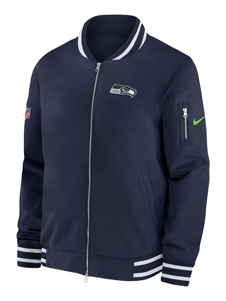 Fanatics Blue NFL Seattle Seahawks Sideline Coach Bomber Jacket - Image 2 of 3