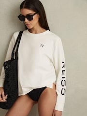 Reiss White Maggie Cotton Blend Crew Neck Top - Image 1 of 5