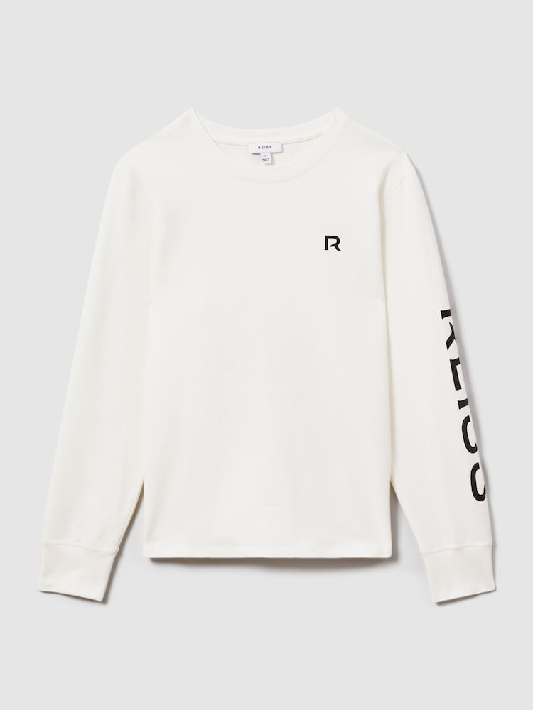 Reiss White Maggie Cotton Blend Crew Neck Top - Image 2 of 5