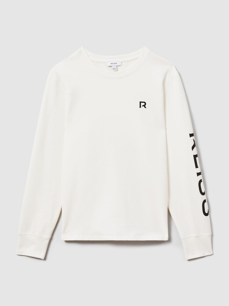 Reiss White Maggie Cotton Blend Crew Neck Top - Image 2 of 5 Reiss White Maggie Cotton Blend Crew Neck Top - Image 2 of 5