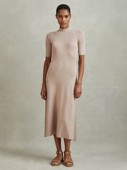 Reiss Neutral Caitlyn Ribbed Bodycon Midi Dress - Image 1 of 4
