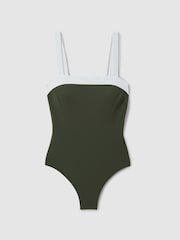 Reiss Dark Green/White Ruby Square Neck Colourblock Swimsuit - Image 2 of 5