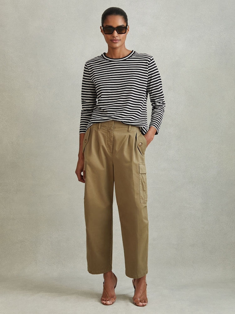 Reiss Black/Ivory Tina Cotton Striped Crew Neck Top - Image 1 of 6