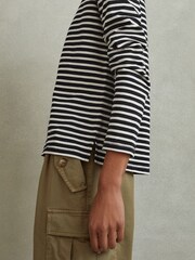 Reiss Black/Ivory Tina Cotton Striped Crew Neck Top - Image 4 of 6