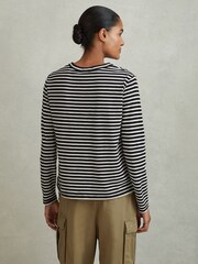 Reiss Black/Ivory Tina Cotton Striped Crew Neck Top - Image 5 of 6
