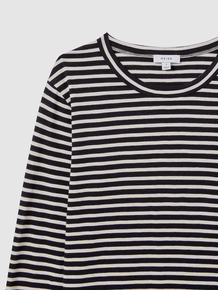 Reiss Black/Ivory Tina Cotton Striped Crew Neck Top - Image 6 of 6