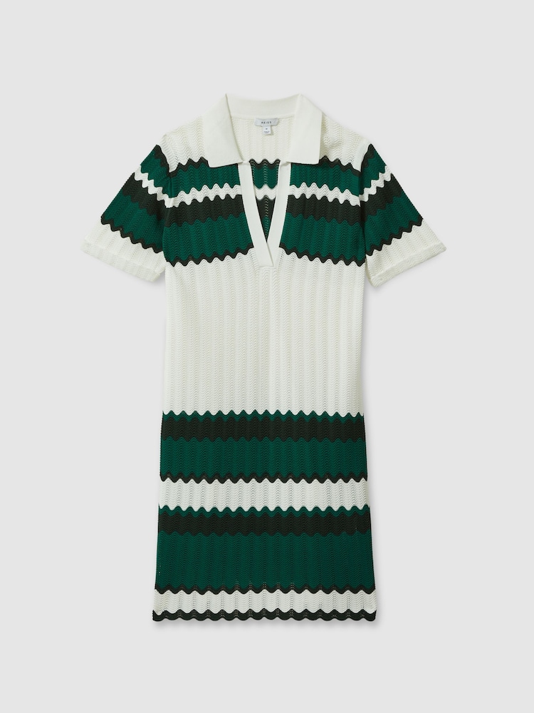 Reiss Green/White Malory Knitted Tunic Dress - Image 2 of 5