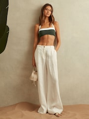 Reiss Dark Green/White Nala Contrast Trim Removable Strap Underwired Bikini Top - Image 3 of 5