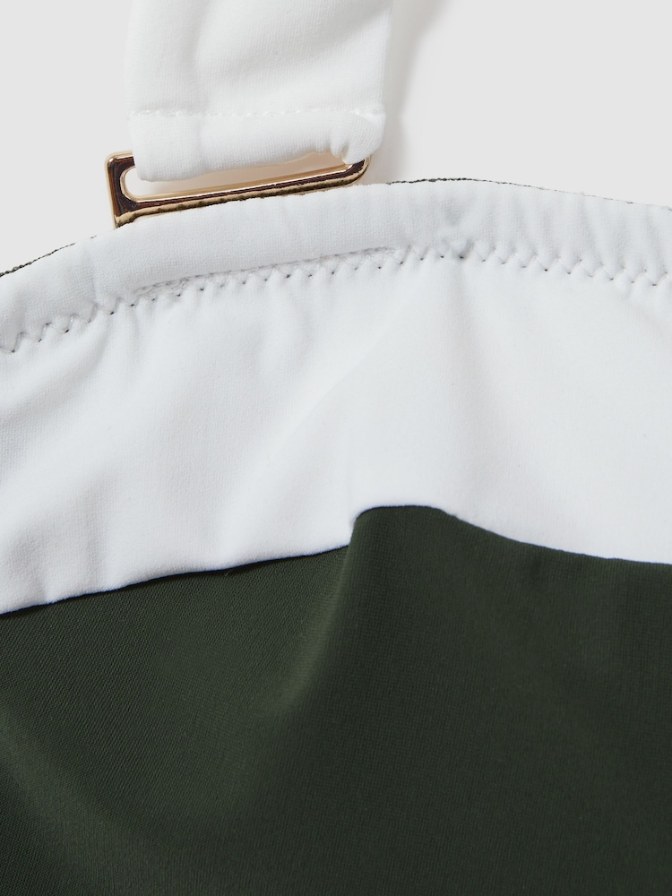 Reiss Dark Green/White Nala Contrast Trim Removable Strap Underwired Bikini Top - Image 5 of 5