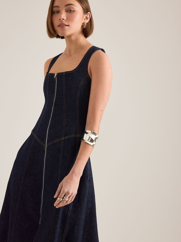 Anthropologie Blue Pilcro Denim Zip-Front Midi Dress - Image 4 of 4