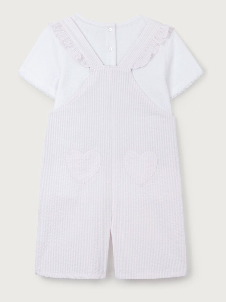 The White Company 100% Cotton Seersucker Heart Pocket White Dungaree And Pointelle T-Shirt Set - Image 10 of 10
