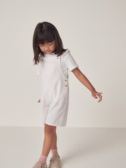 The White Company 100% Cotton Seersucker Heart Pocket White Dungaree And Pointelle T-Shirt Set - Image 2 of 10