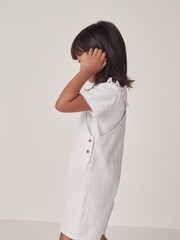 The White Company 100% Cotton Seersucker Heart Pocket White Dungaree And Pointelle T-Shirt Set - Image 4 of 10