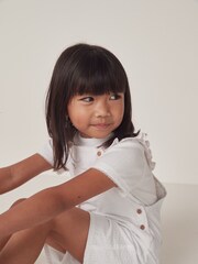 The White Company 100% Cotton Seersucker Heart Pocket White Dungaree And Pointelle T-Shirt Set - Image 5 of 10