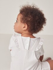 The White Company 100% Cotton Seersucker Heart Pocket White Dungaree And Pointelle T-Shirt Set - Image 6 of 10