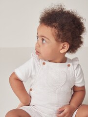 The White Company 100% Cotton Seersucker Heart Pocket White Dungaree And Pointelle T-Shirt Set - Image 8 of 10