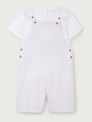 The White Company 100% Cotton Seersucker Heart Pocket White Dungaree And Pointelle T-Shirt Set - Image 9 of 10