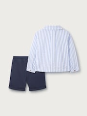 The White Company White Cotton Seersucker Stripe Jacket, Rib T-Shirt & Jersey Short Set - Image 10 of 10