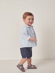 The White Company White Cotton Seersucker Stripe Jacket, Rib T-Shirt & Jersey Short Set - Image 2 of 10