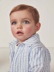 The White Company White Cotton Seersucker Stripe Jacket, Rib T-Shirt & Jersey Short Set - Image 4 of 10