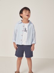 The White Company White Cotton Seersucker Stripe Jacket, Rib T-Shirt & Jersey Short Set - Image 5 of 10