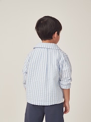 The White Company White Cotton Seersucker Stripe Jacket, Rib T-Shirt & Jersey Short Set - Image 6 of 10