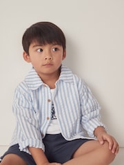 The White Company White Cotton Seersucker Stripe Jacket, Rib T-Shirt & Jersey Short Set - Image 7 of 10